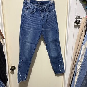 Dear John Blue Cropped Jeans with Pearl Details